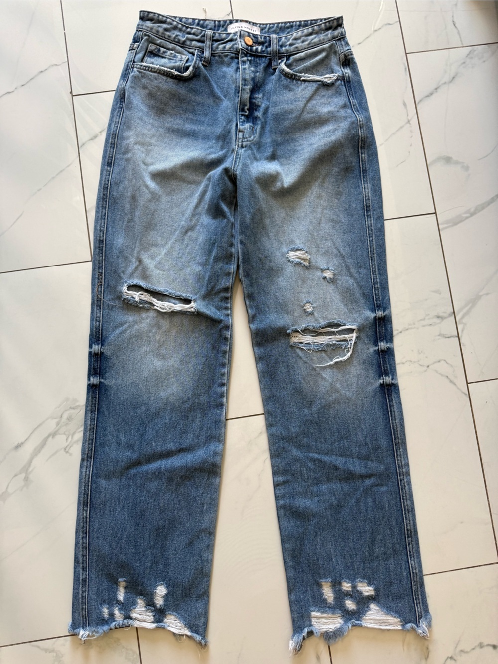 Flying Monkey Men's Distressed Light Blue Straight Jeans